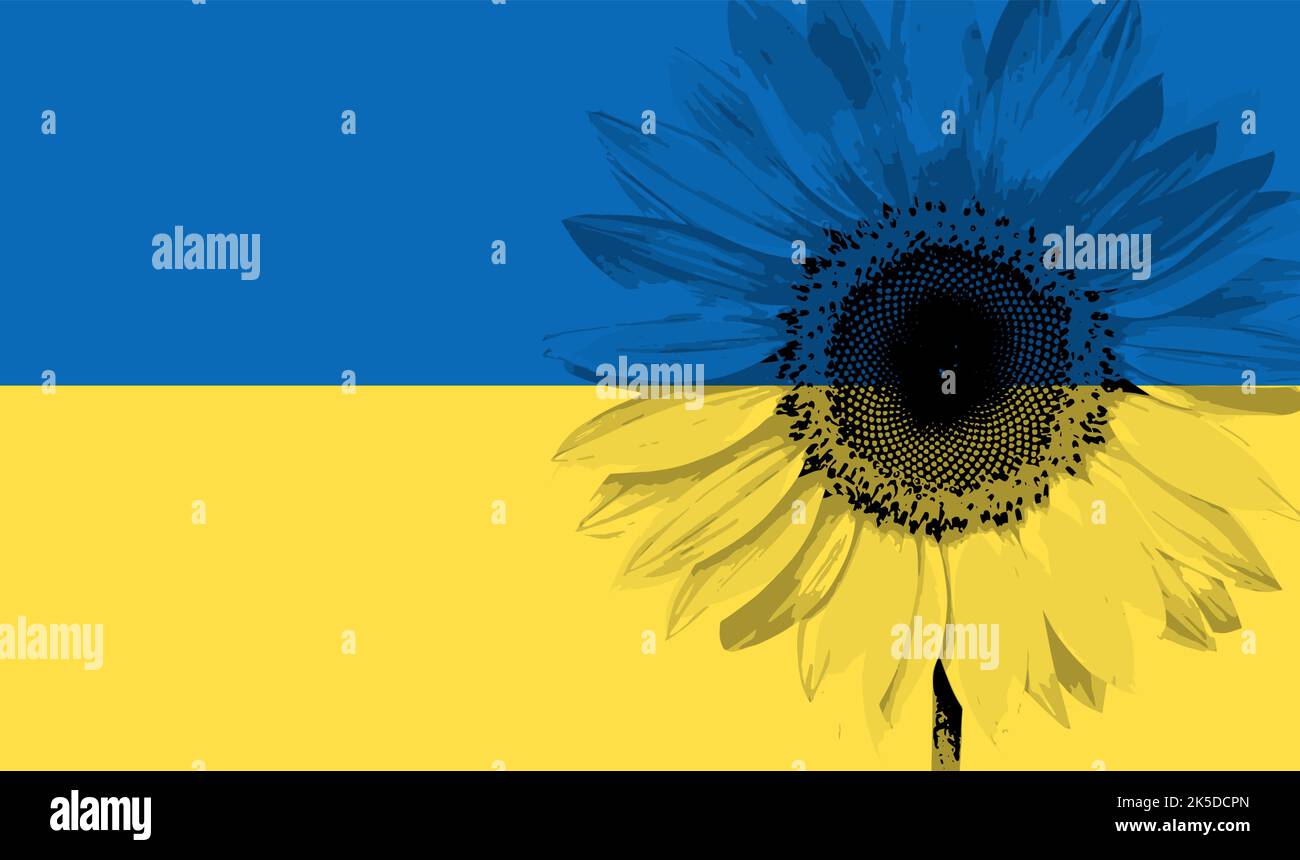 The Ukrainian flag and the sunflower, a symbol of peace Stock Vector