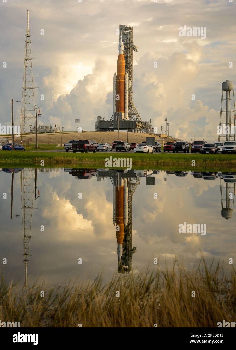 The SLS rocket with Orion is on the mobile launcher at Launch Pad 39B ...