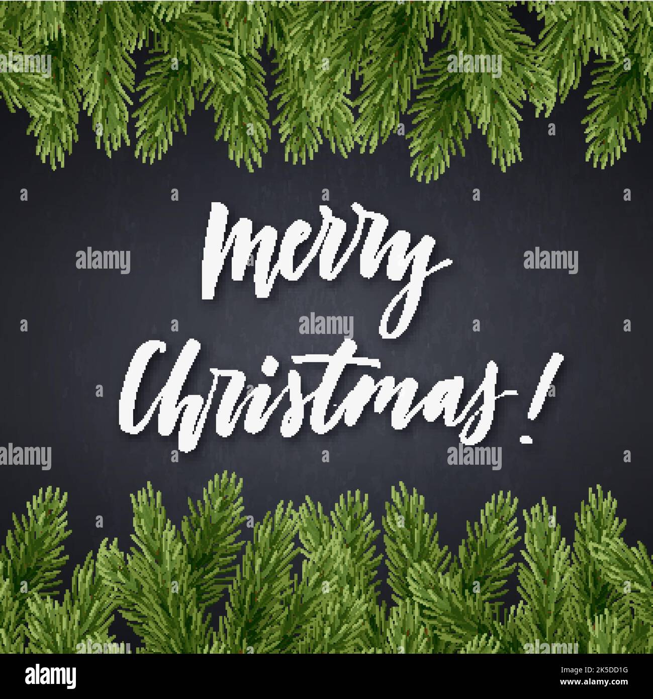Christmas hand lettering on a dark background with a decoration of fir ...