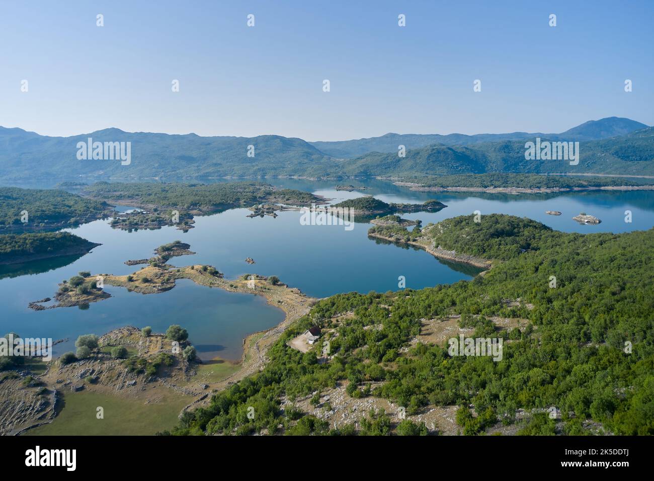 Aerial view of salt lake of Slano with islands in Montenegro Stock Photo