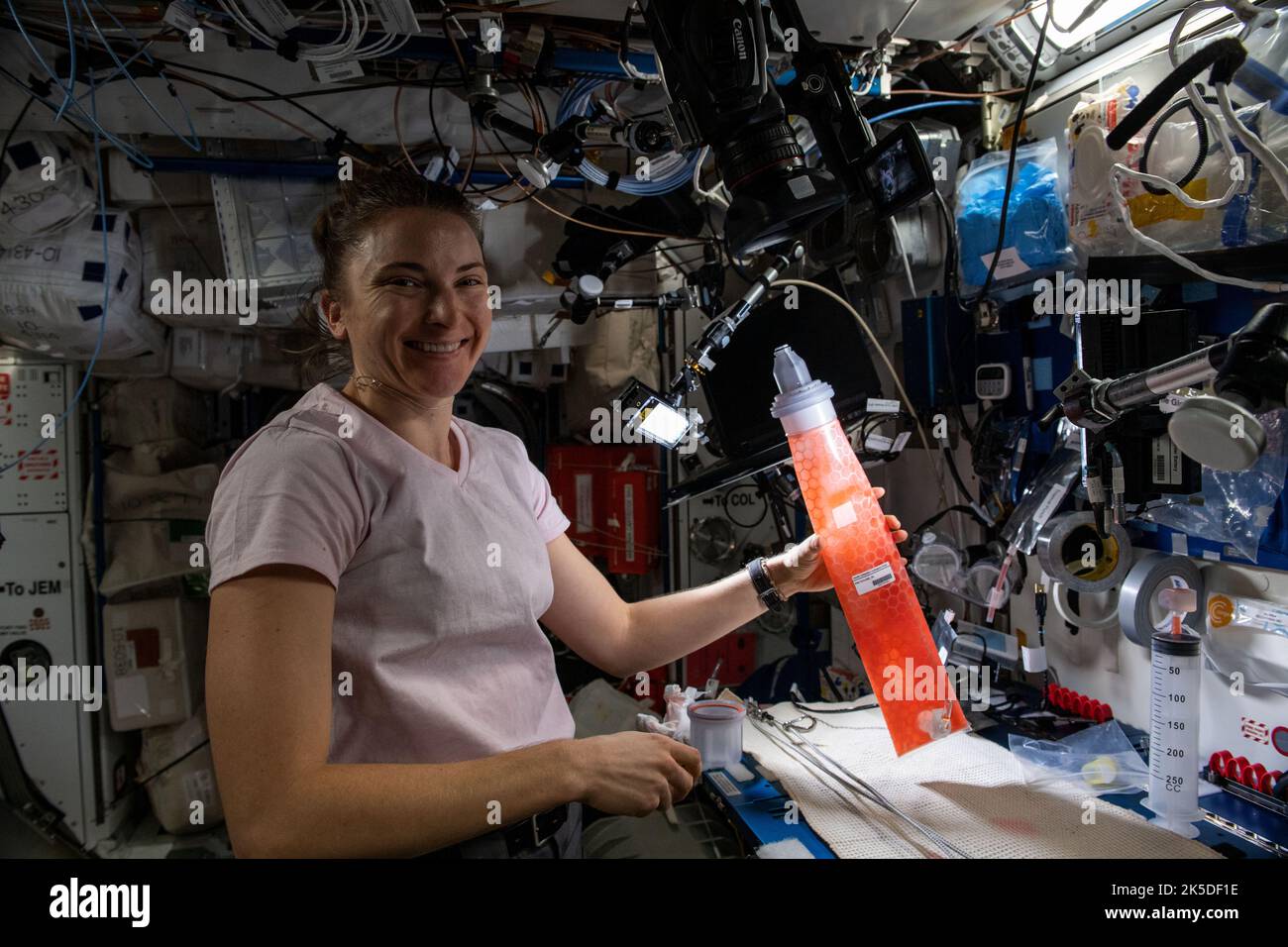 NASA astronaut and Expedition 66 Flight Engineer Kayla Barron works on ...