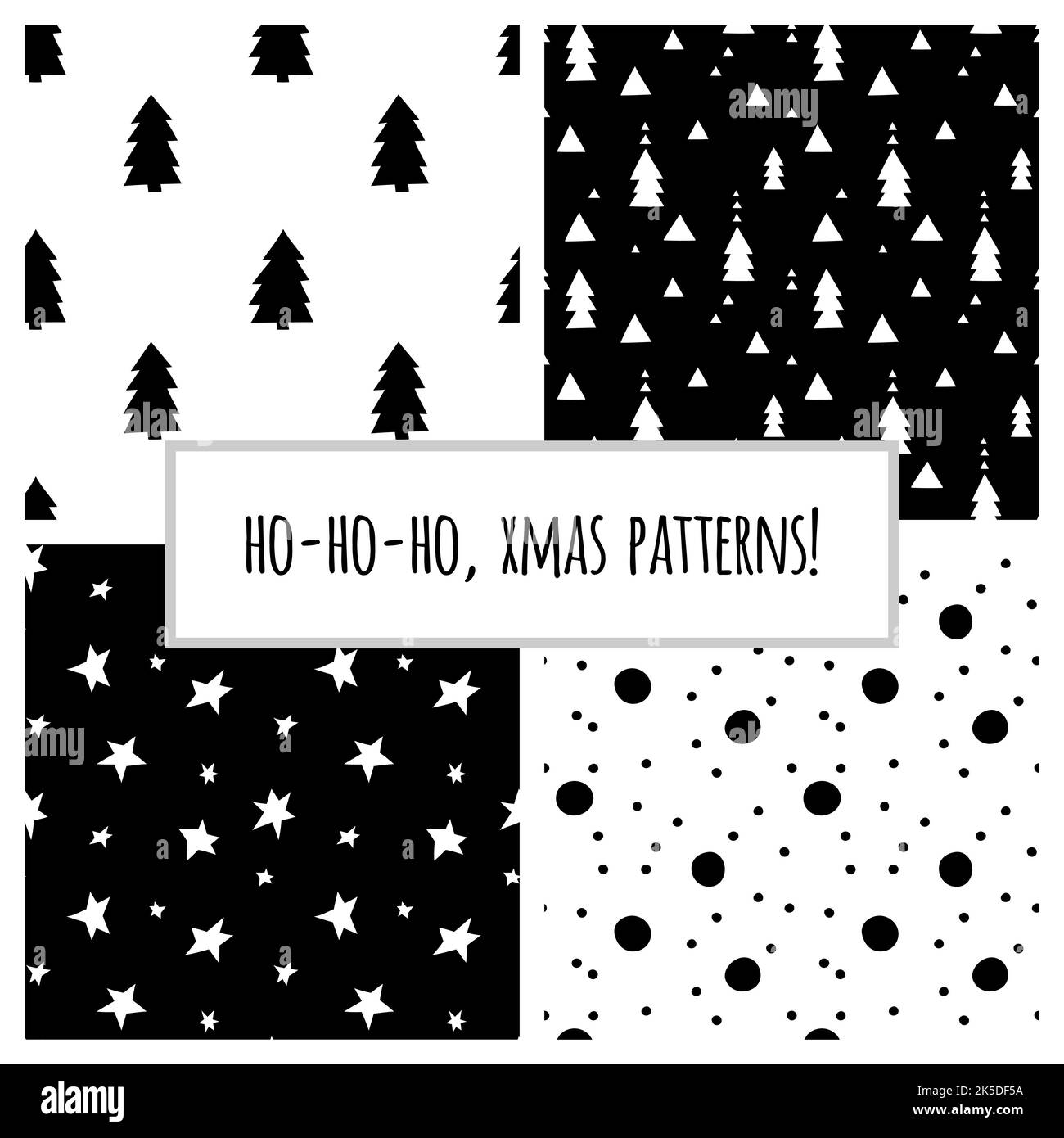 Set of black and white seamless patterns with Christmas trees and stars ...