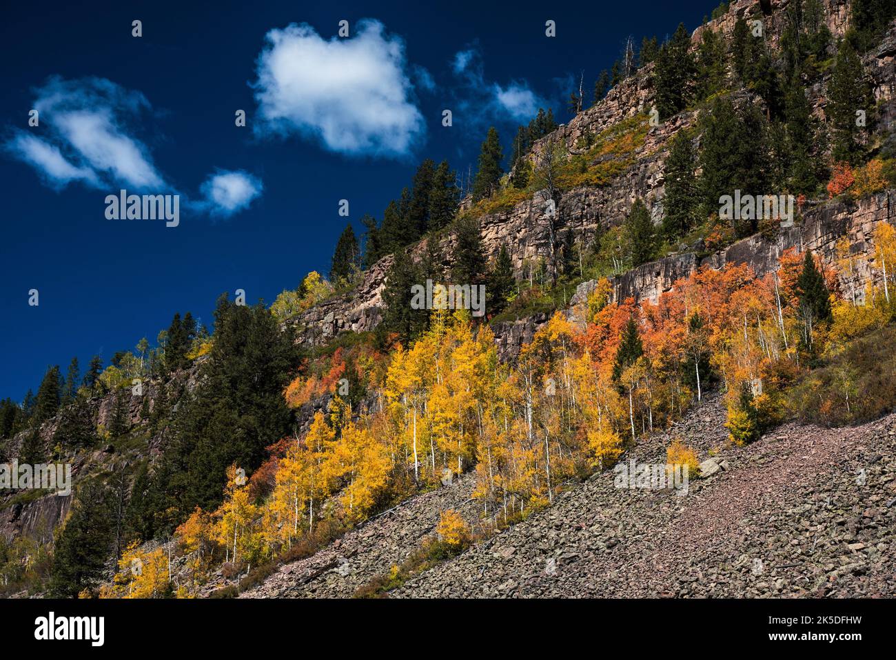 Fall colors along Mirror Lake Hwy. in northern Utah, USA Stock Photo