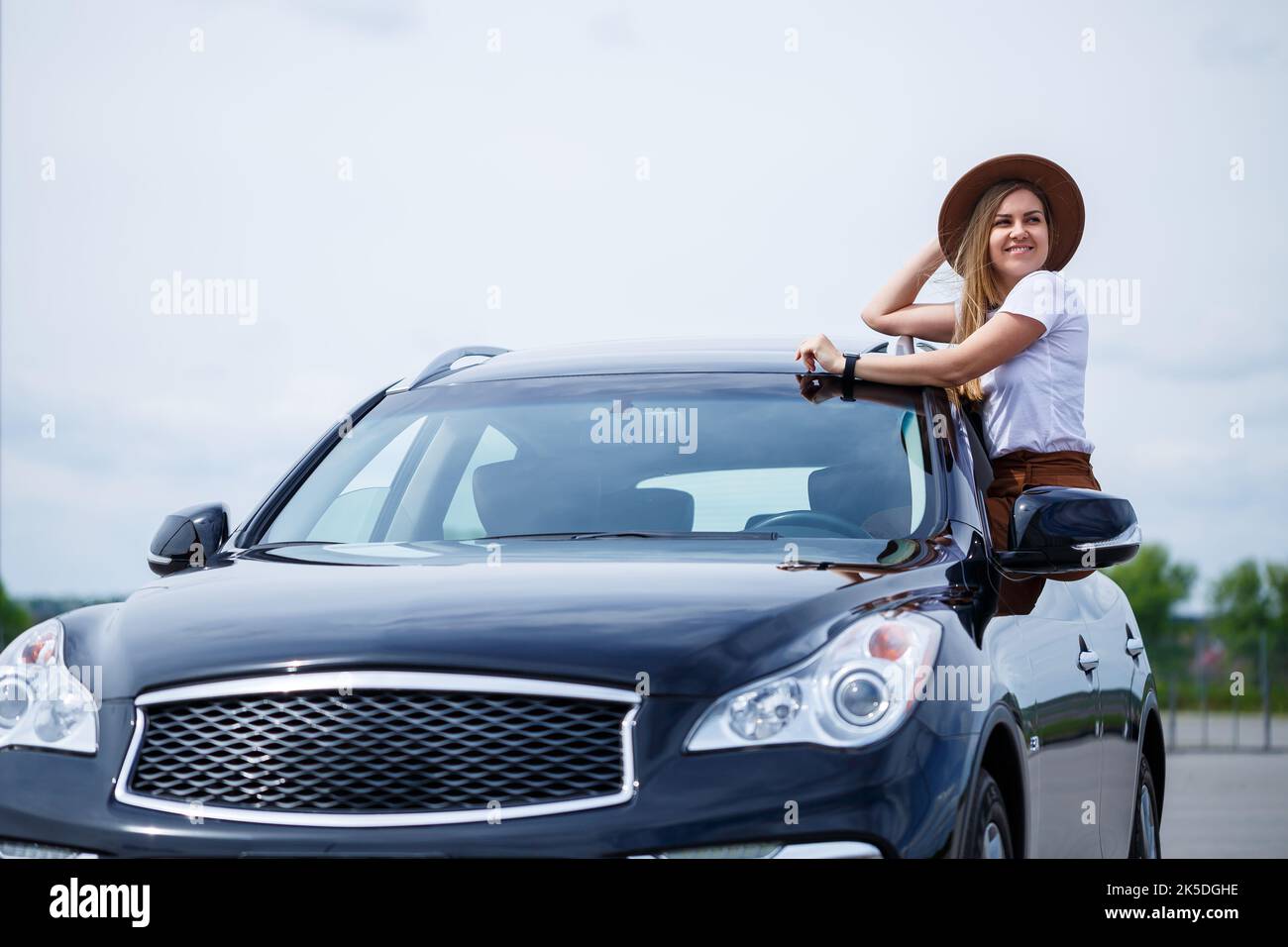 Brown leather seats in the new car. Interior upholstery with genuine