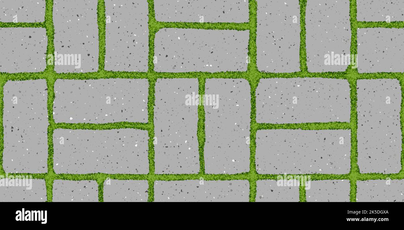 Seamless pattern of old pavement with moss and textured bricks Stock Vector