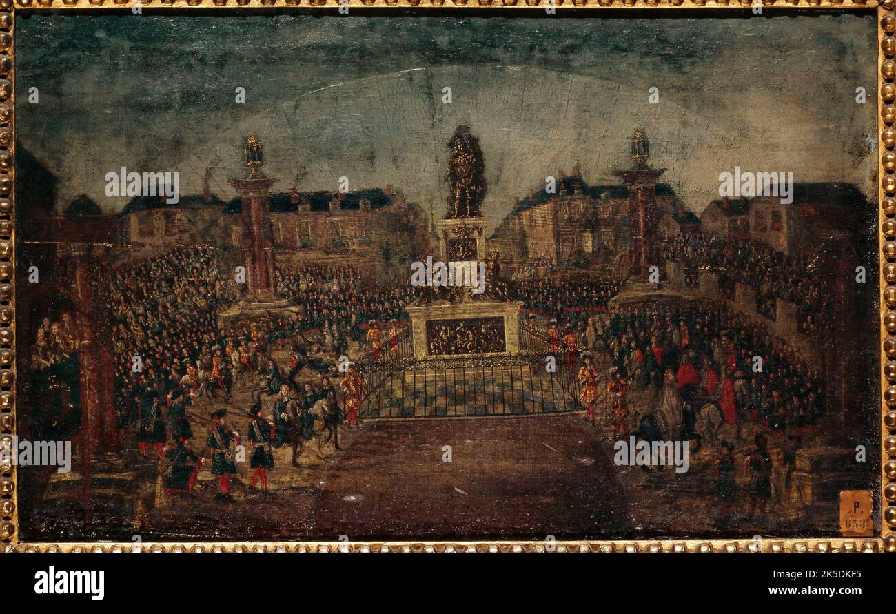 Inauguration of the statue of Louis XIV, place des Victoires, current 1st and 2nd arrondissements, March 28, 1686, between 1681 and 1691. Stock Photo