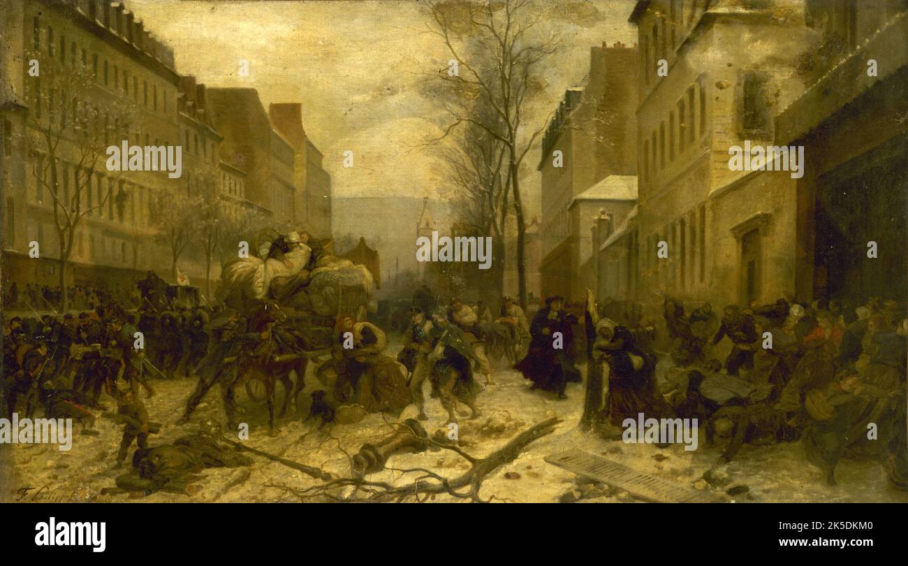 l'Avenue d'Orl&#xe9;ans, durant les bombardements de Paris par les arm&#xe9;es prussiennes, en janvier 1871 (actuelle avenue du G&#xe9;n&#xe9;ral Leclerc), 14&#xe8;me arrondissement. Si&#xe8;ge de Paris, between 1871 and 1873. Stock Photo