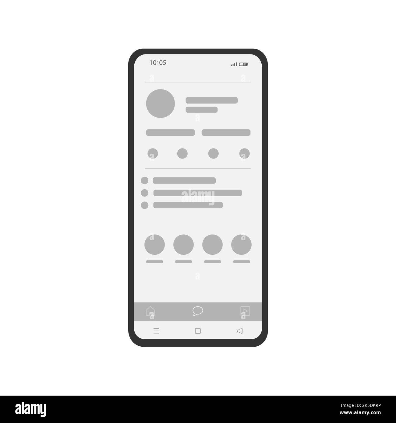 Mobile phone with social network design concept on the screen. Smartphone with interface carousel on social network. Stock Vector