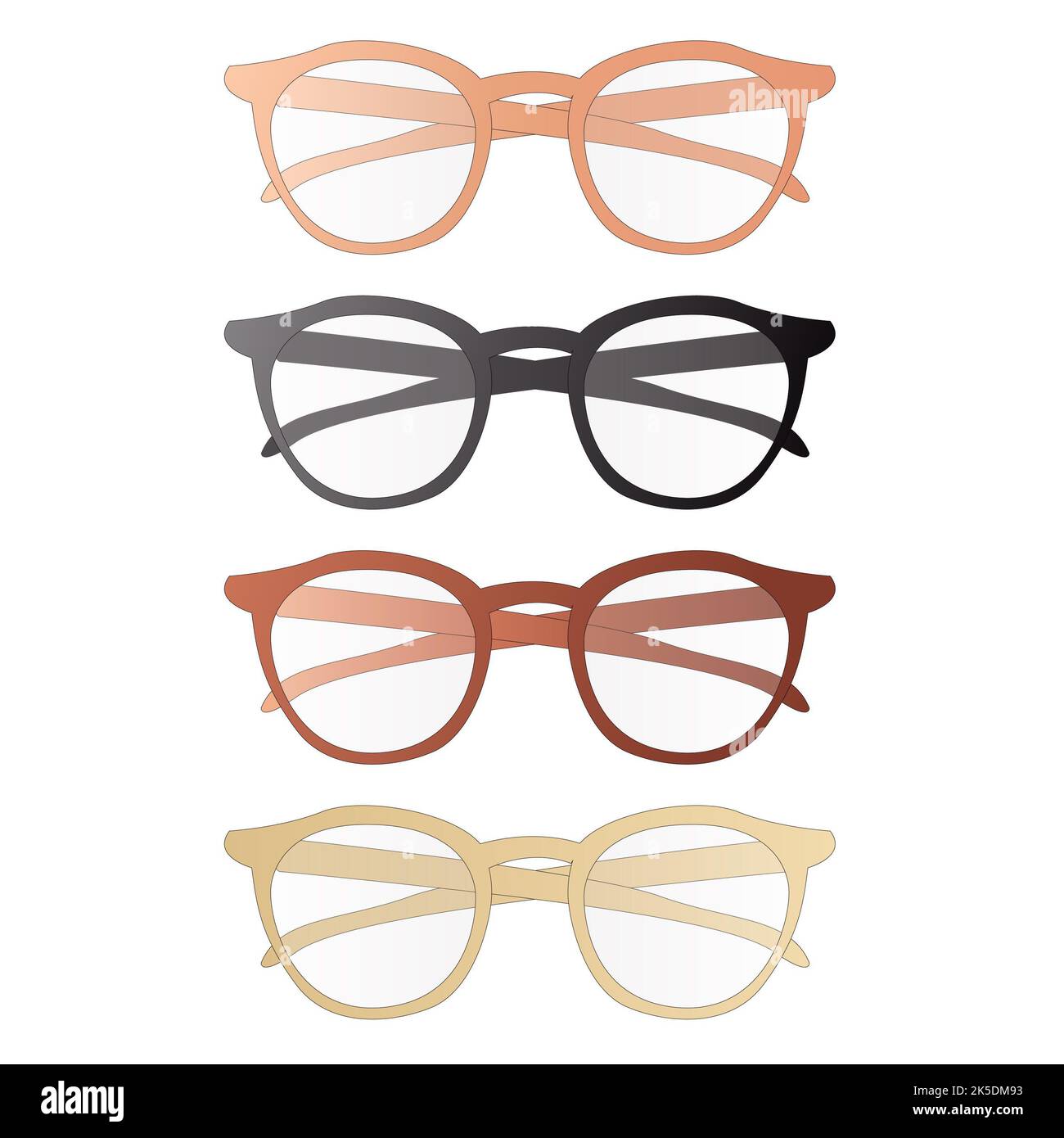 Different Color Glasses Frames. Vector isolated set of glasses icons