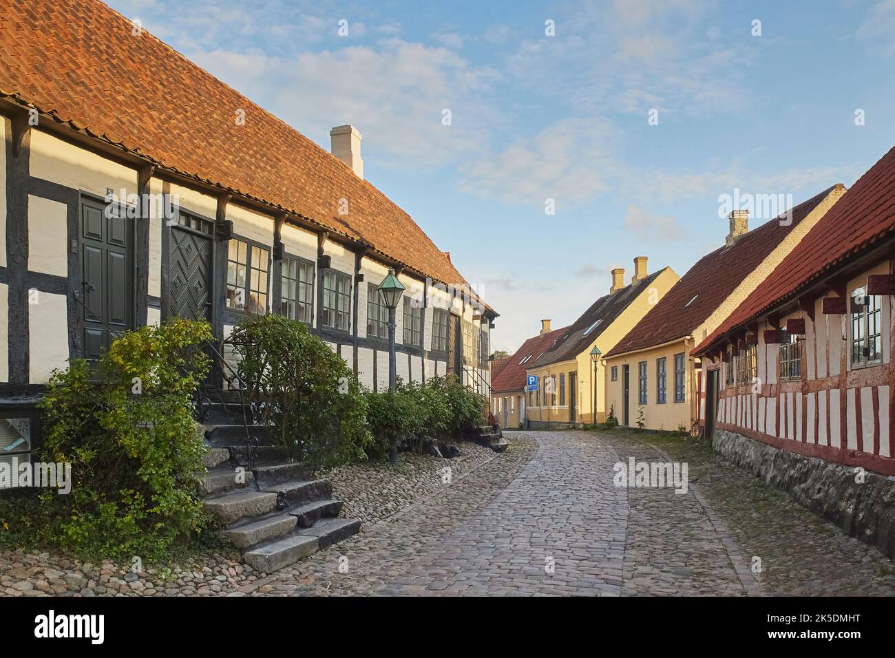 Ebeltoft, Denmark, September, 2022 Cozy street with old houses Stock