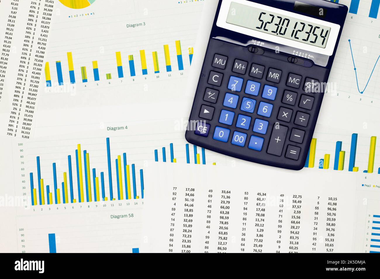 Top view office table desk. Financial report. Flat lay. Workspace with