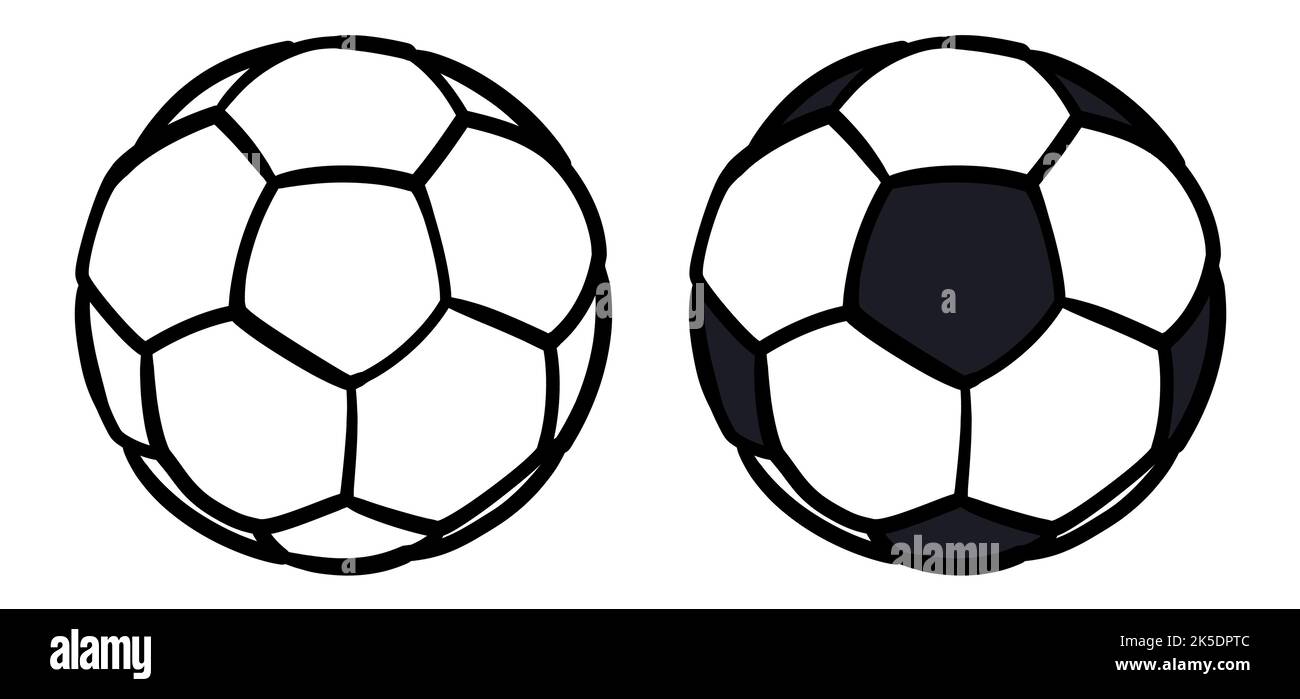 Pair of soccer balls designed in outlines and traditional colors in