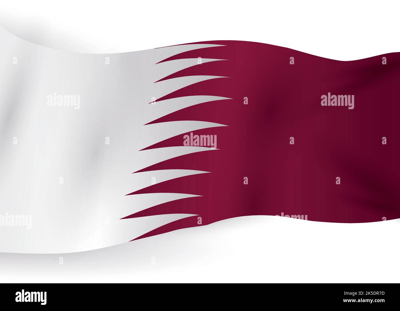 Serrated white and maroon Qatar flag waving over white background Stock