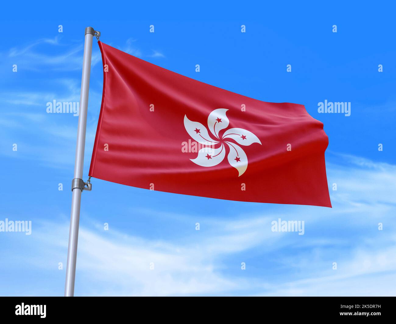 Beautiful Hong Kong flag waving in the wind with sky background - 3D illustration - 3D render Stock Photo
