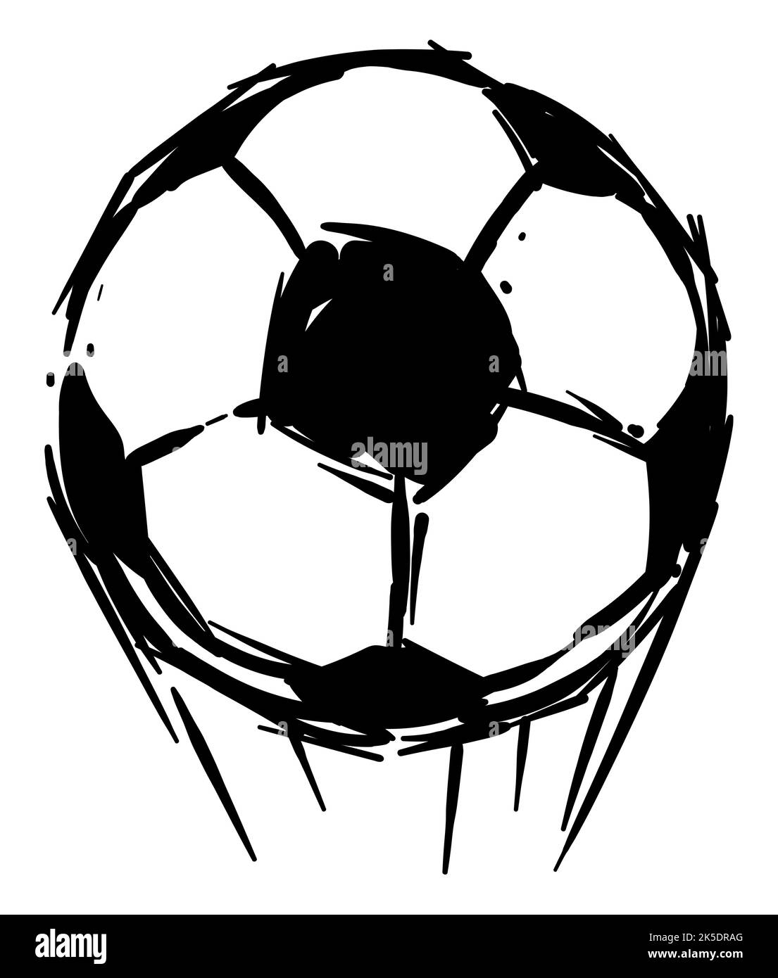 Fast soccer ball with speed lines thrown to the top. Design in hand drawn style. Stock Vector