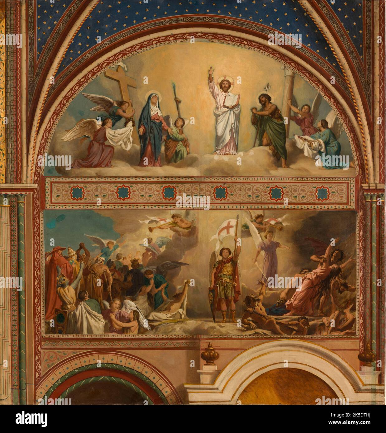 Esquisse pour l'&#xe9;glise de Saint-Germain-des-Pr&#xe9;s : Le Jugement Dernier, c.1872. Sketch for the Saint-Germain-des-Pr&#xe9;s church in Paris. The Last Judgment. Above: Jesus with the Virgin Mary and angels. Below: angels separate the souls of the righteous and the damned; those on the left are led to heaven, and those on the right are thrown into hell. Stock Photo