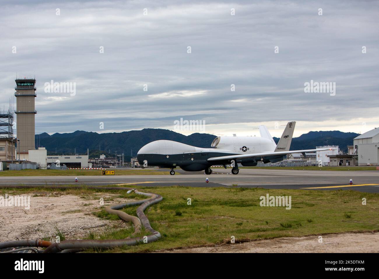 Iwakuni, Japan. 07 October, 2022. A U.S. Navy MQ-4C Triton high-altitude long endurance unmanned aerial vehicle with the Unmanned Patrol Squadron 19 on the flight line at Marine Corp Air Station Iwakuni, October 5, 2022 in Iwakuni, Japan. Credit: LCpl. David Getz/U.S Navy/Alamy Live News Stock Photo