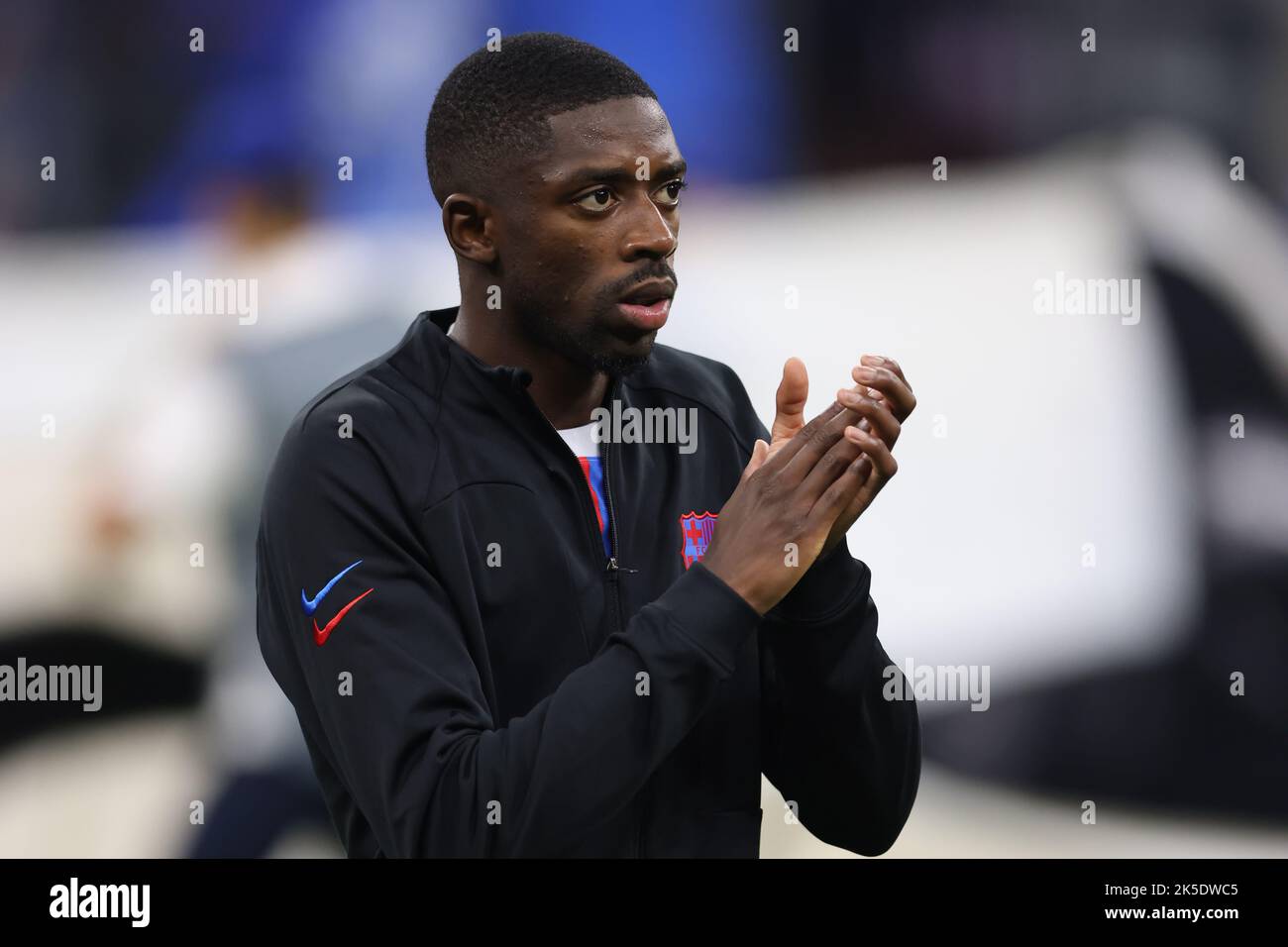 Milan, Italy, 4th October 2022. Ousmane Dembele of FC Barcelona applauds during the line up prior to kick off in the UEFA Champions League Group C match at Giuseppe Meazza, Milan. Picture credit should read: Jonathan Moscrop / Sportimage Stock Photo