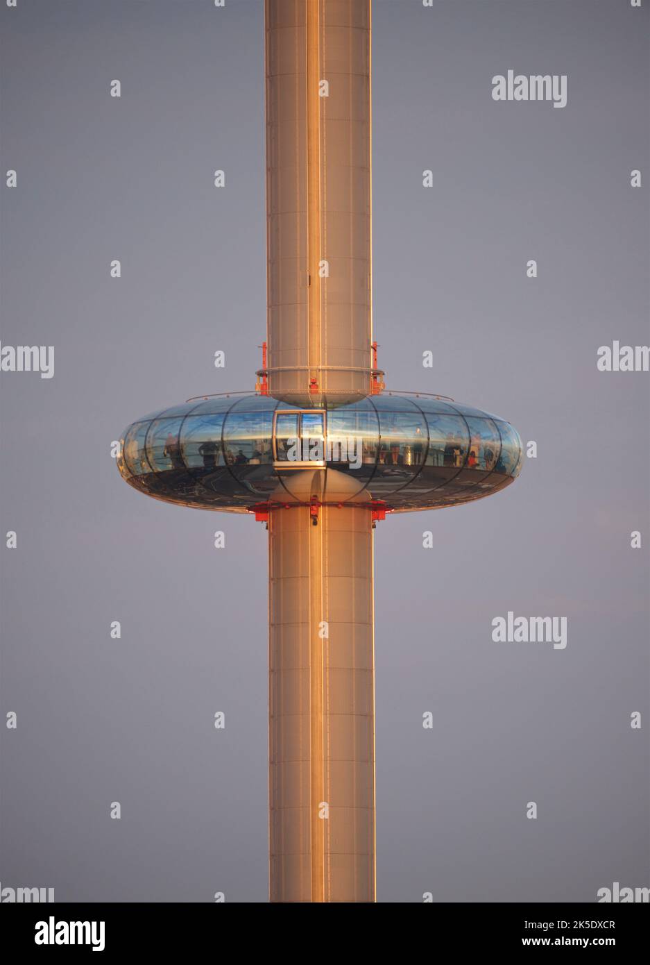 The i360 observation tower against a blue sky and the late afternoon golden light. Brighton. Brighton & Hove, Sussex, England, UK Stock Photo