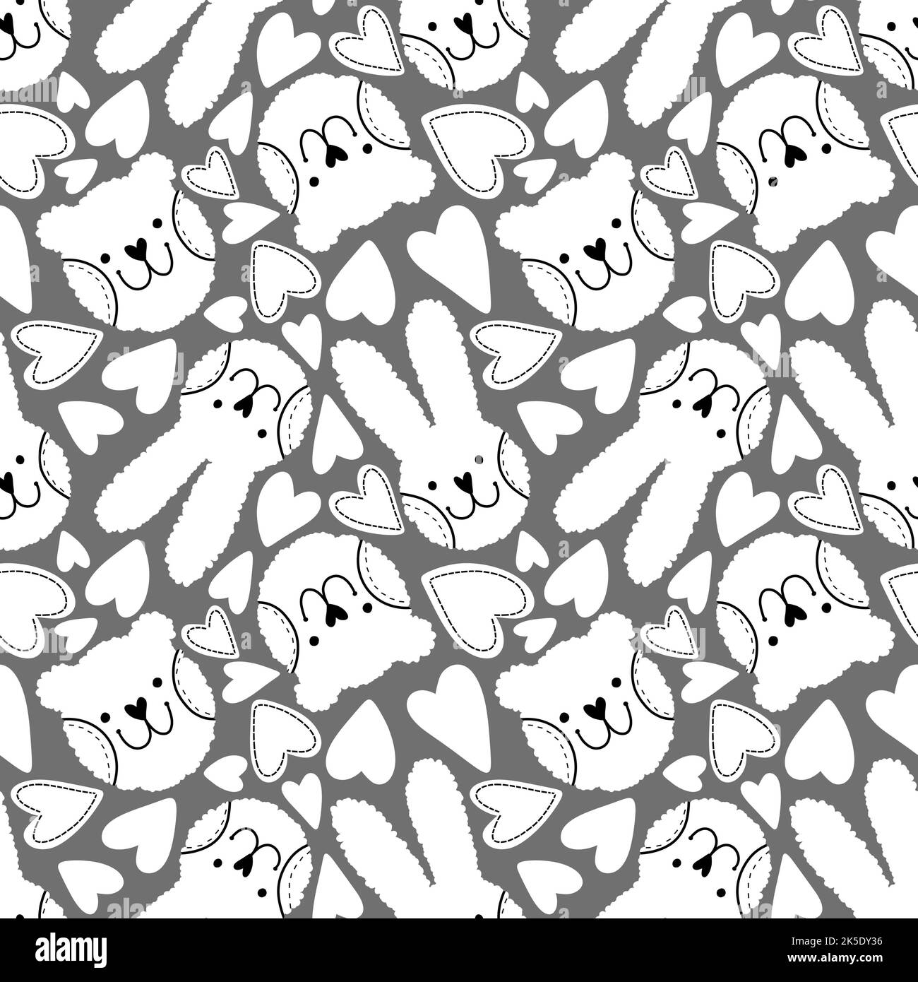 Cartoon animals seamless doodle rabbit and bear pattern for wrapping paper and kids clothes print and fabrics and linens and accessories and textiles. Stock Photo