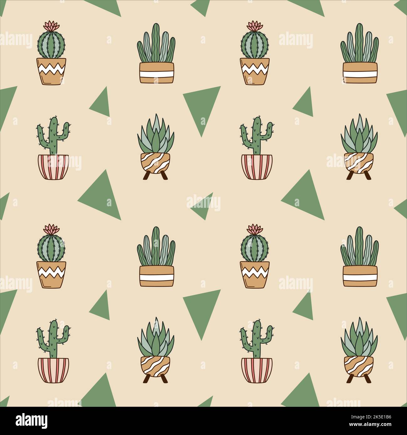 Seamless pattern with cute cacti in flower pots Stock Vector