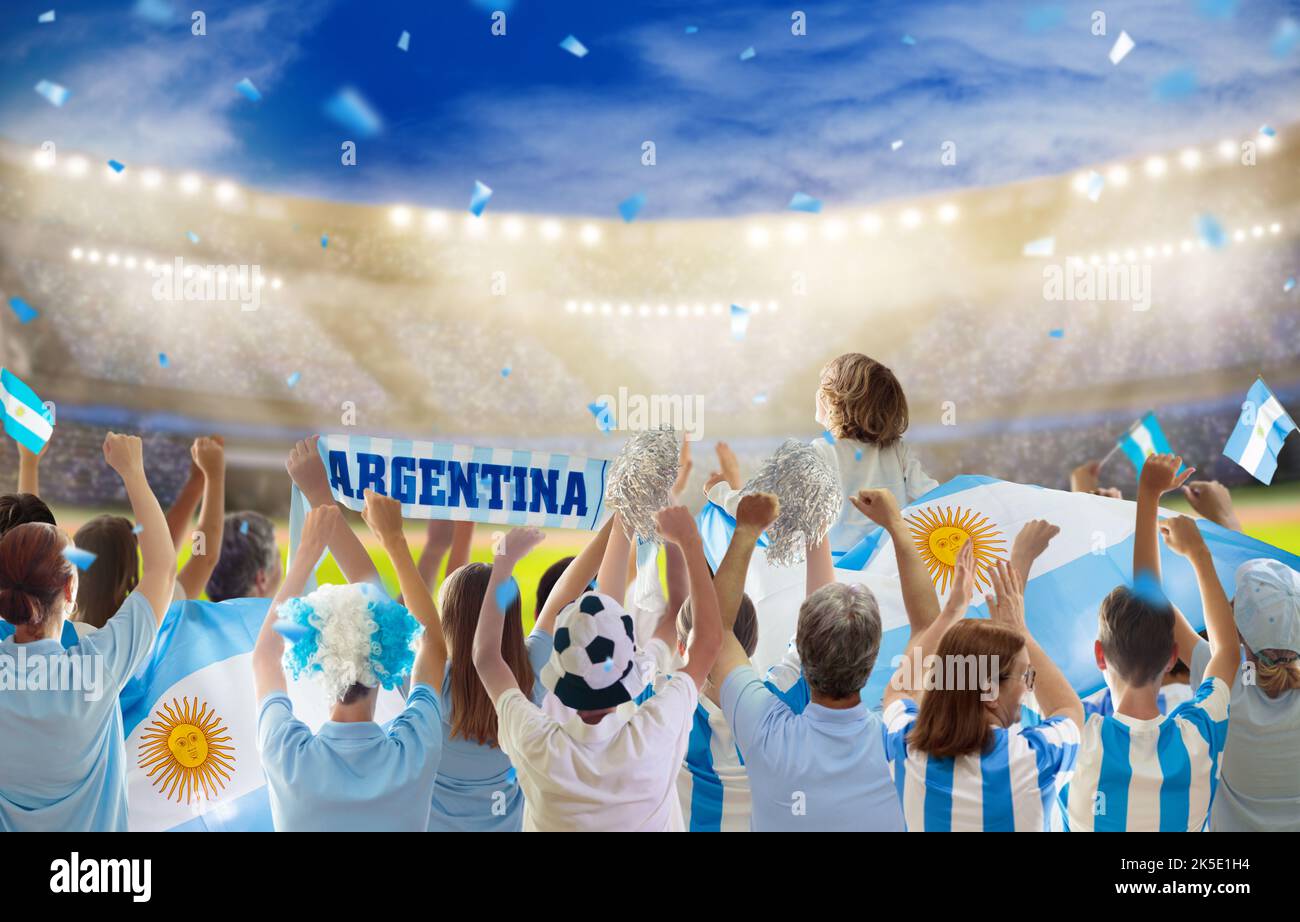 Argentina football supporter on stadium. Argentinian fans on soccer