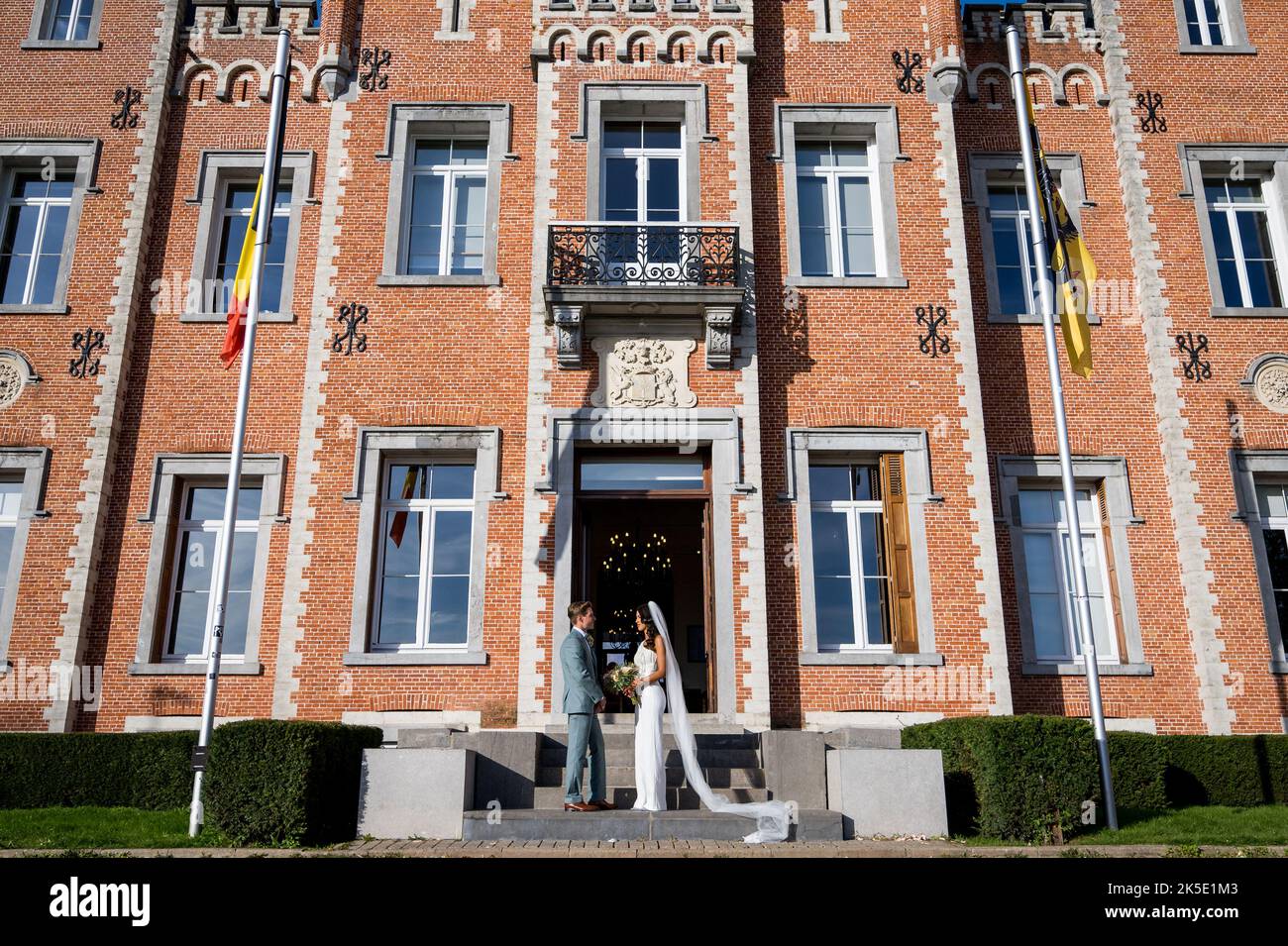 Newly weds Belgian Remco Evenepoel and Oumaima Oumi Rayane pose for the