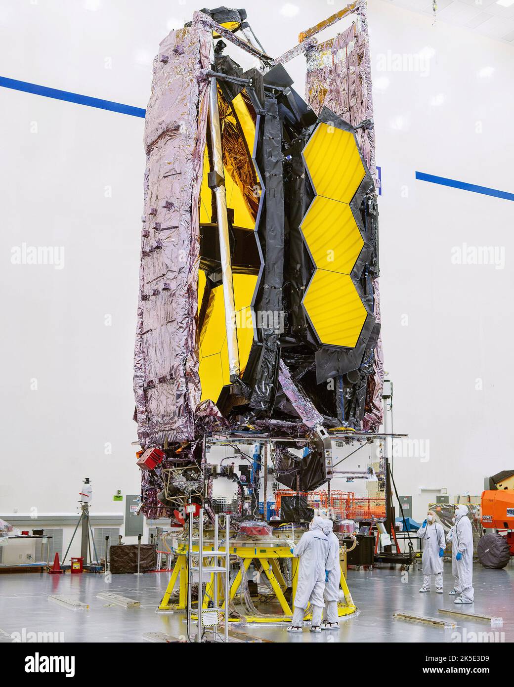 NASA's James Webb Space Telescope (JWST) after successful completion of its final tests is being prepped for shipment to its launch site. Engineering teams have completed Webb's long-spanning comprehensive testing regimen at Northrop Grumman's facilities. Webb's many tests and checkpoints were designed to ensure that the world's most complex space science observatory will operate as designed once in space. An optimised version of a NASA image by experienced lead photographer Chris Gunn. Credit: NASA/Chris Gunn. For editorial use only Stock Photo