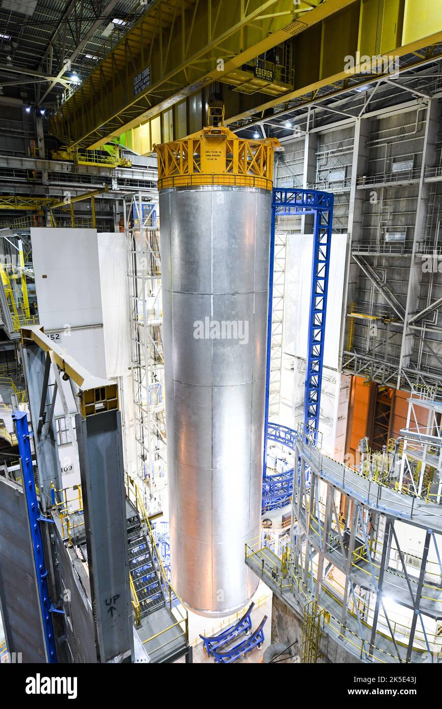 NASA completed major welding for the liquid hydrogen tank for the first Space Launch System (SLS) mission at the agency's Michoud Assembly Facility in New Orleans. The tank was the final piece of flight hardware completed for the rocket's first mission. All five of the structures that will be joined to form the 212-foot-tall core stage, the backbone of the SLS rocket, are built. The liquid hydrogen tank measures more than 130 feet tall, comprises almost two-thirds of the core stage & holds 537,000 gallons of liquid hydrogen.Optimised version of an original NASA image. Credit: NASA/ JGuidry Stock Photo