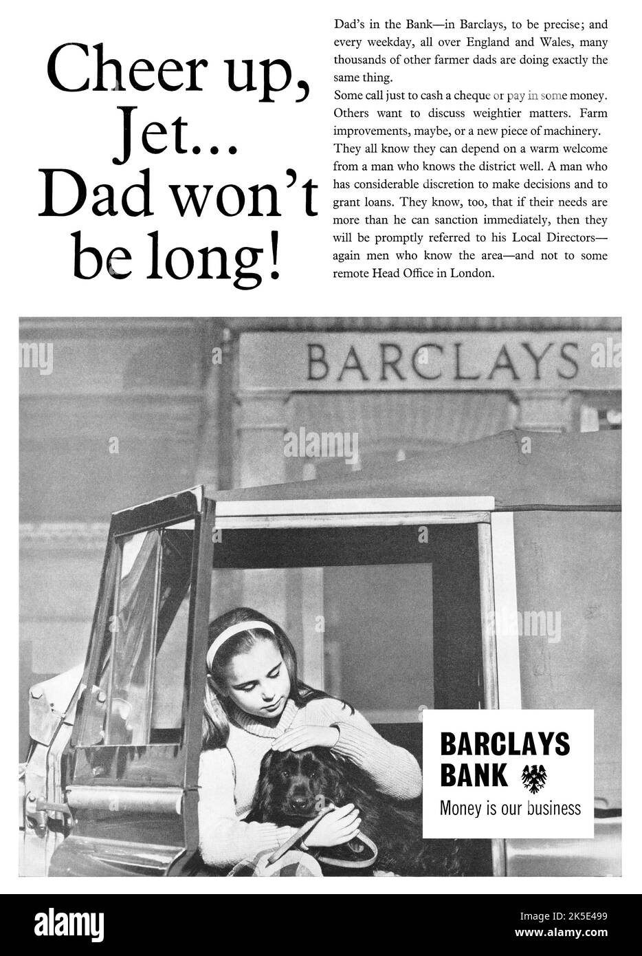 1965 British advertisement for local branches of Barclays Bank. Stock Photo