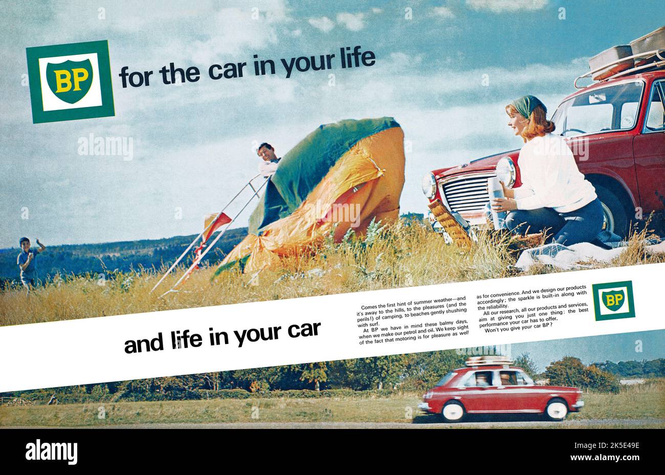 1965 British advertisement for BP petrol. Stock Photo
