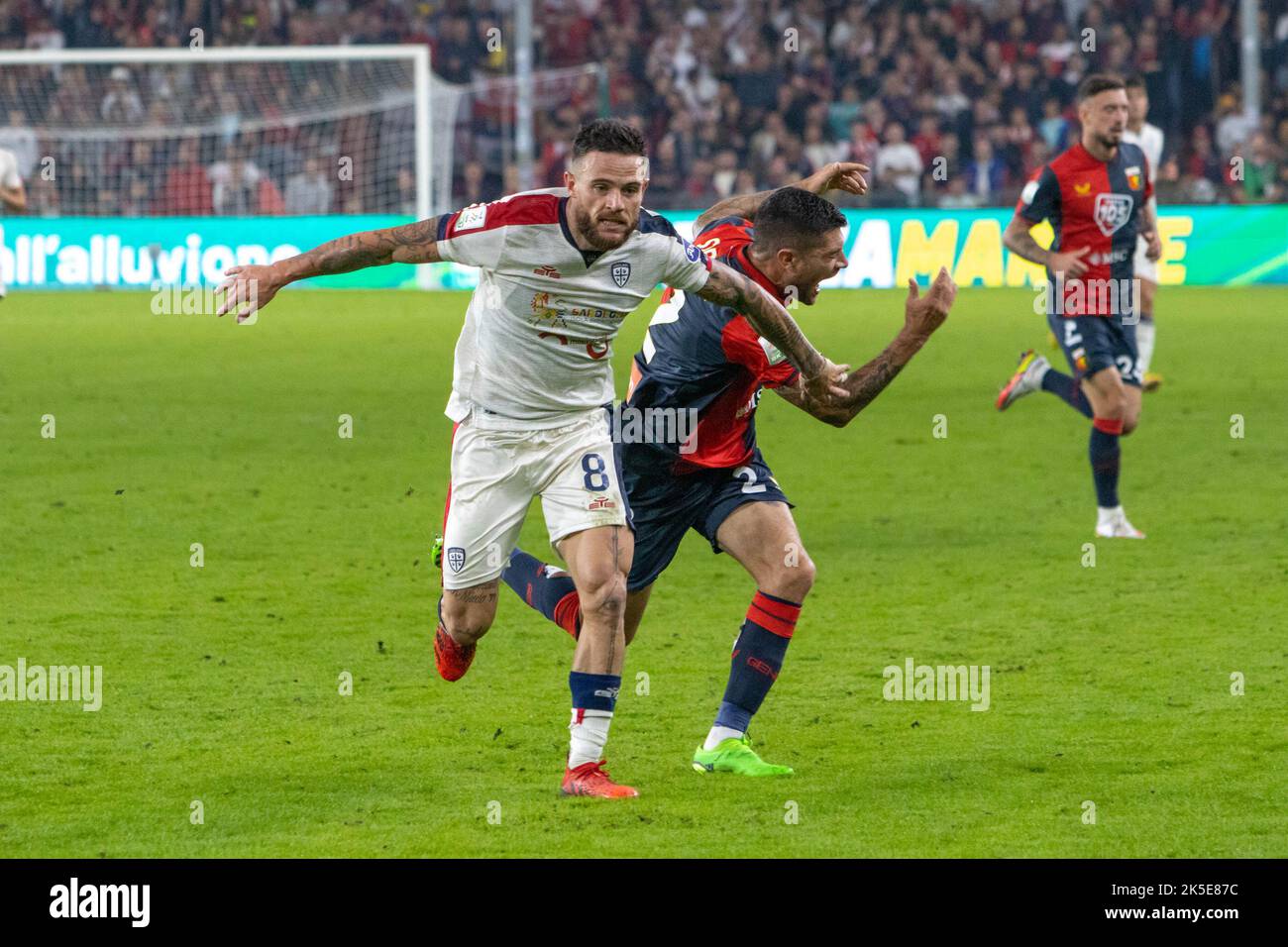 Genoa, Italy. 07th Oct, 2022. Nahitan Nandez(Cagliari) and Stefano