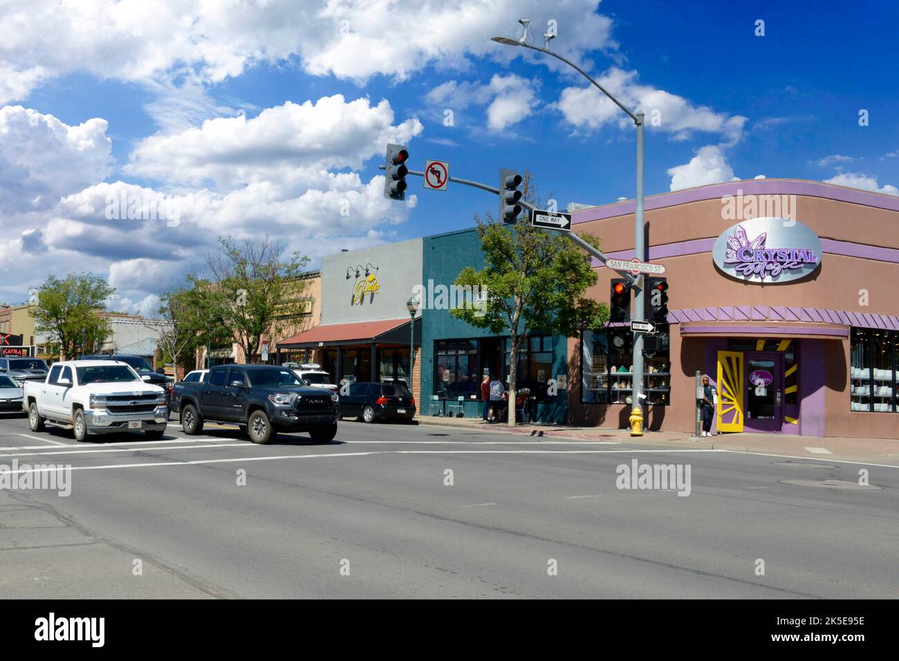 Bars and Restaurants on Historic Route 66 in Flagstaff, AZ Stock Photo