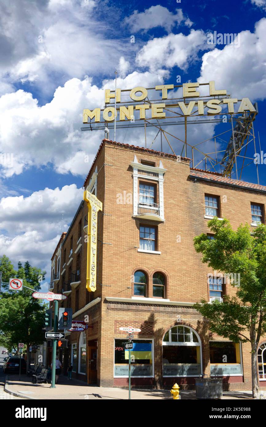 Hotel Monte Vista (3-star) on the corner of N San Francisco and E Aspen in downtown Flagstaff AZ Stock Photo