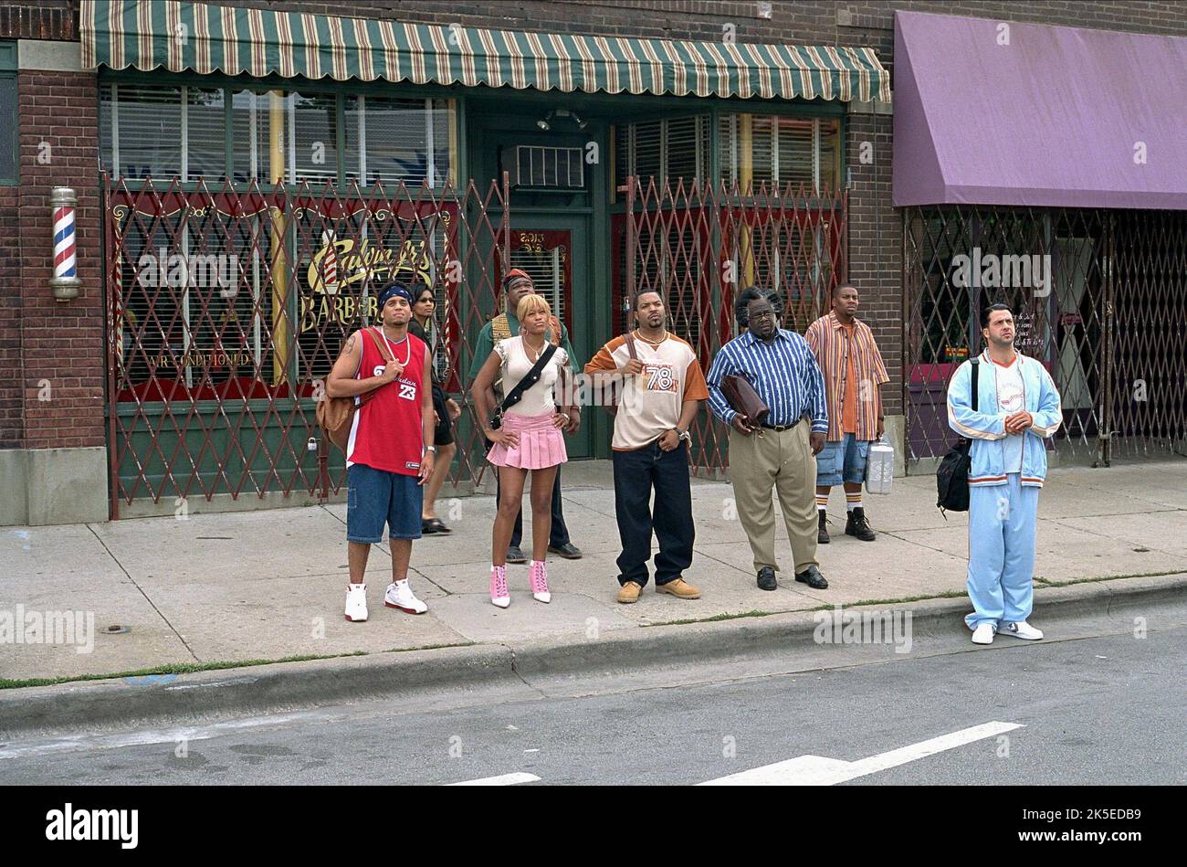 MICHAEL EALY, LEAONARD EARL HOWZE, EVE, ICE CUBE, CEDRIC THE ENTERTAINER, KENAN THOMPSON, TROY GARITY, BARBERSHOP 2: BACK IN BUSINESS, 2004 Stock Photo