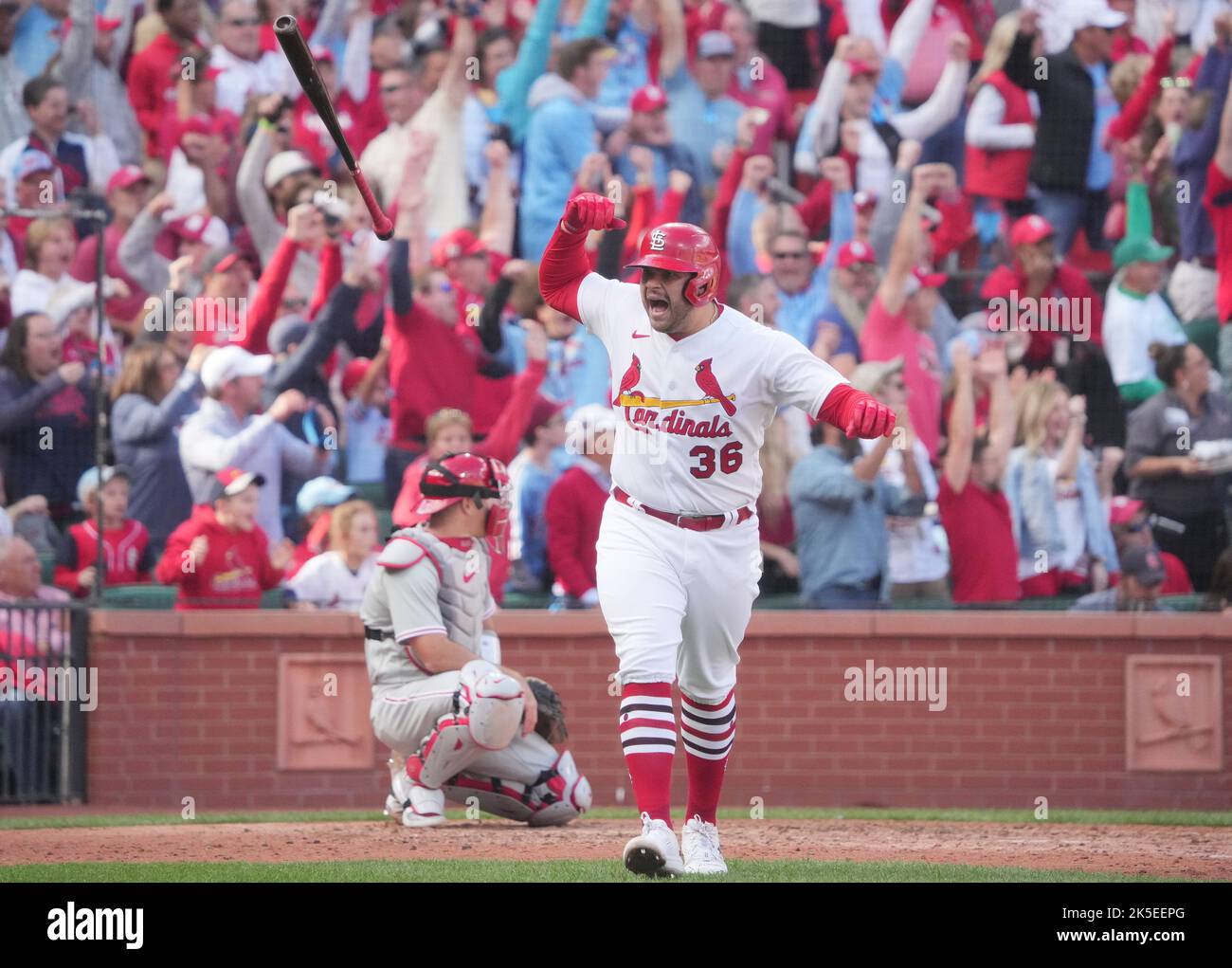 St. Louis, USA. 07th Oct, 2022. St. Louis Cardinals Juan Yepez reacts ...