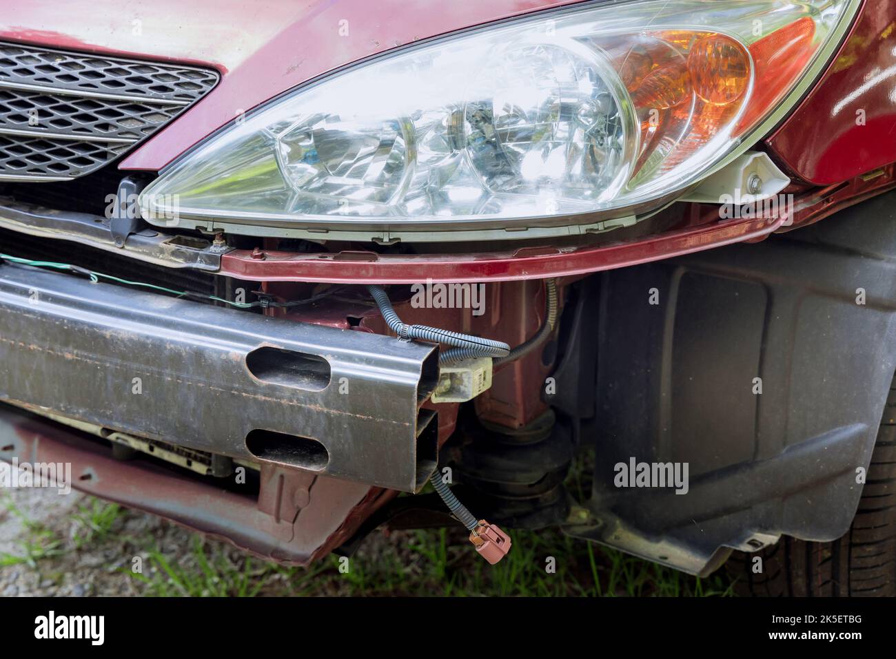 A vehicle needing bumper replacement due to during car accident Stock