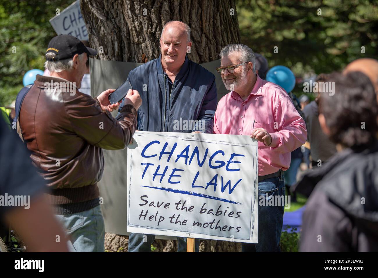 Melbourne, Australia, October 8th 2022. Liberal MP Bernie Finn poses with a protester at an anti-abortion march. Credit: Jay Kogler/Alamy Live News Stock Photo