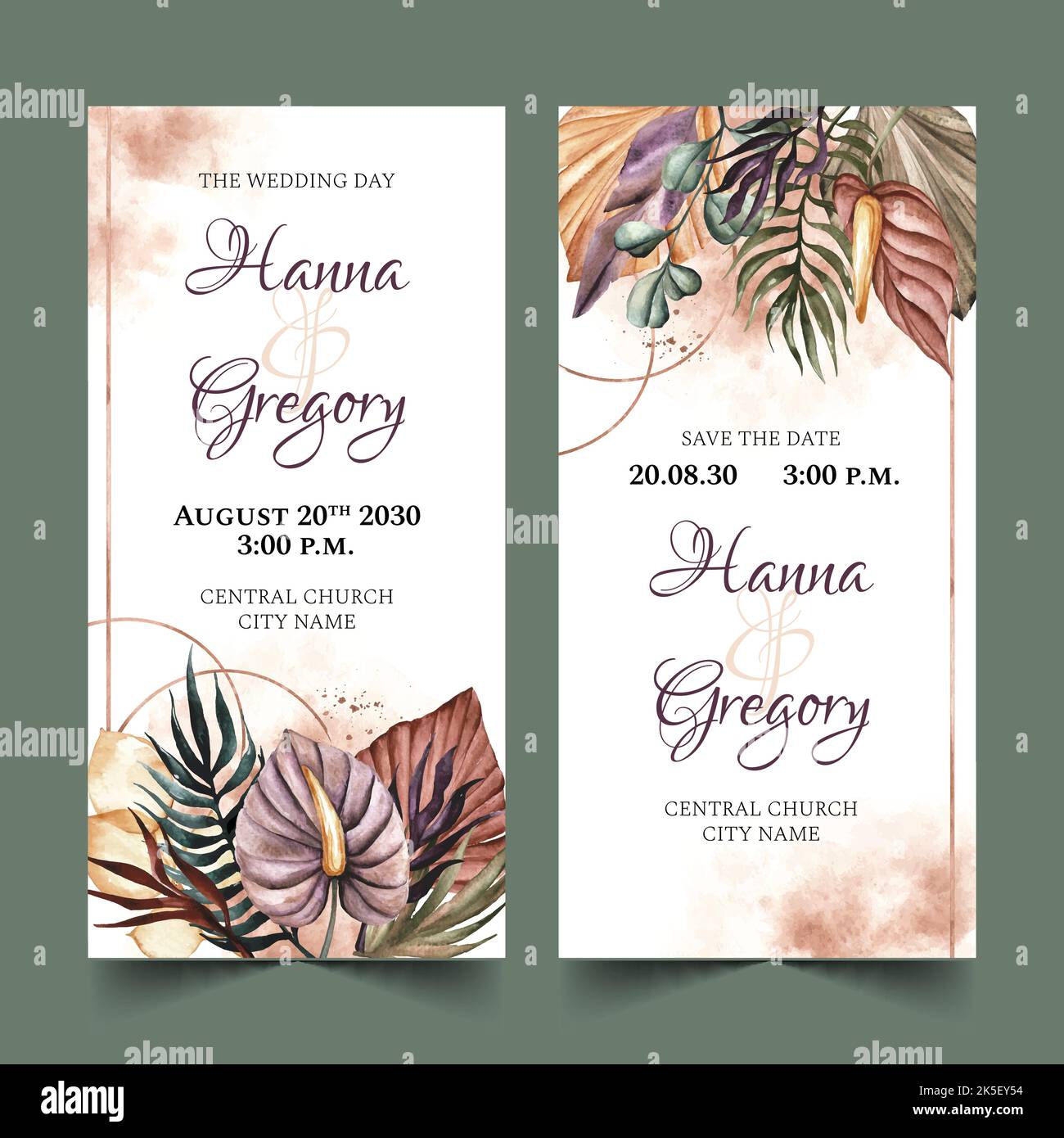 watercolor boho wedding banners vertical vector design illustration Stock Vector