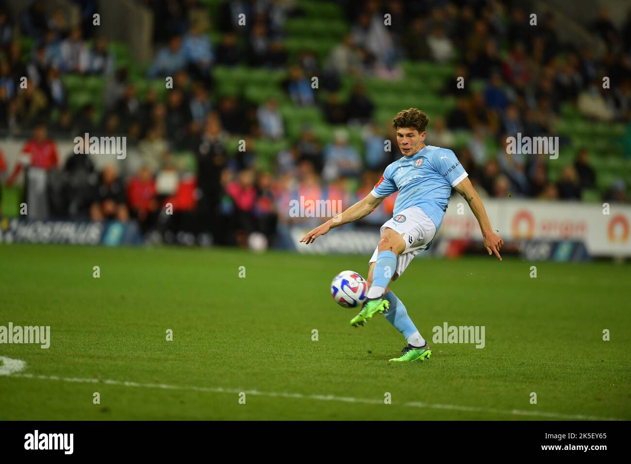 Melbourne, Australia. 7 October, 2022. Pictured: Melbourne City defender Jordan Bos at the Melbourne City v Western United game at AAMI Park Stock Photo