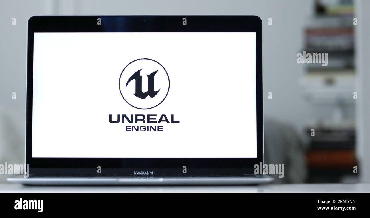 The logo of Unreal Engine 5 by Epic Games, a 3D design and rendering  software for developers and filmmakers, visible on a laptop screen Stock  Photo - Alamy
