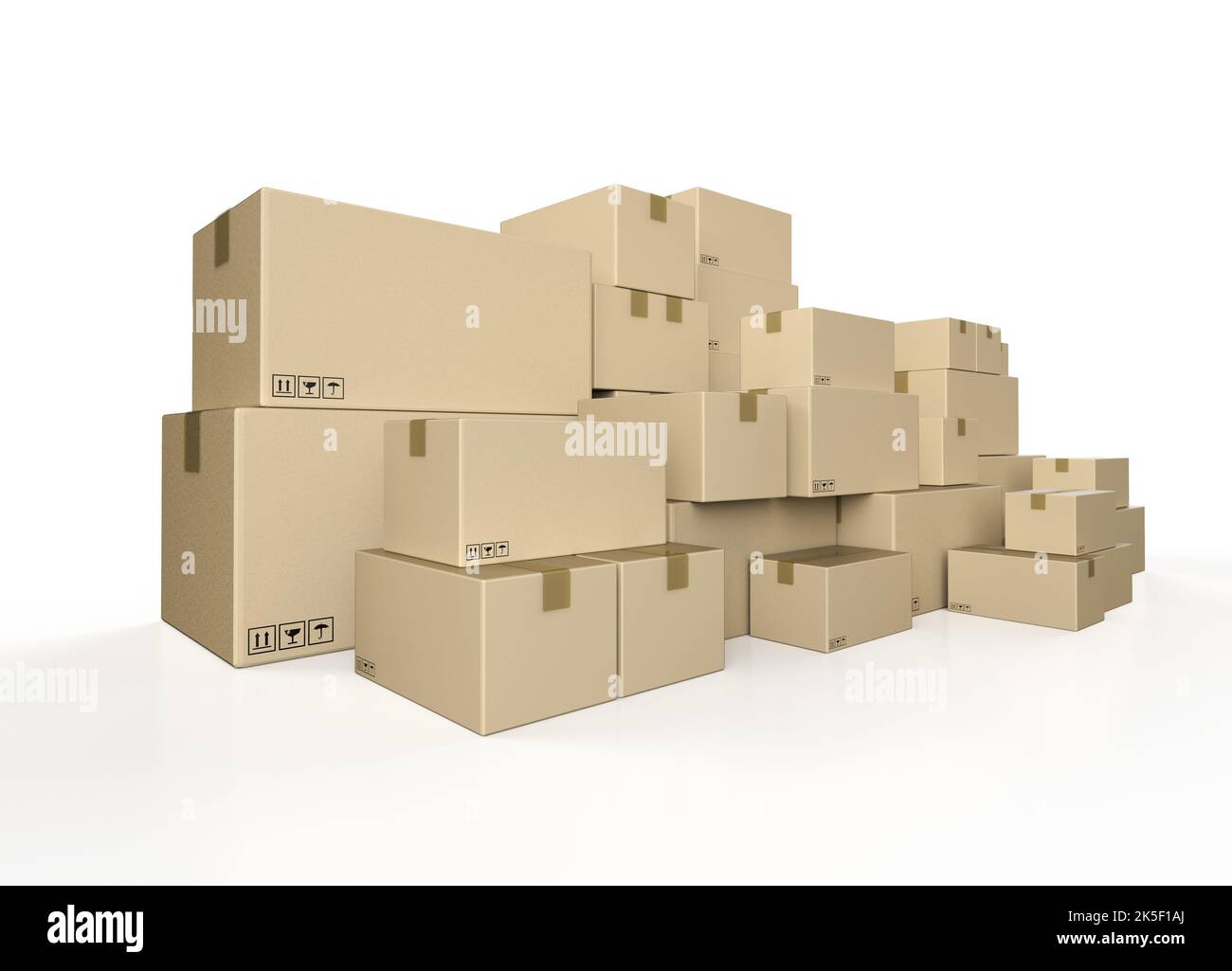 3d rendering heap of carton boxes or cardboard boxes on white ...