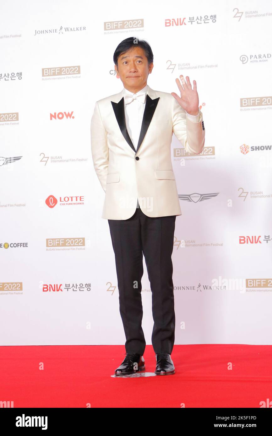 Oct 5, 2022-Busan, South Korea-Actor Leung Chiu Wai pose for take a picture during the 27th Busan International film Festival Red Carpet Event at Cinema Center in Busan, South Korea. Stock Photo