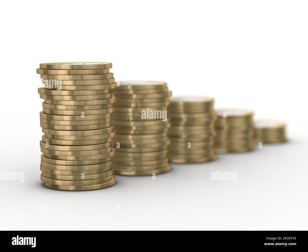 One euro coins stack on a white background. 3d illustration Stock Photo ...