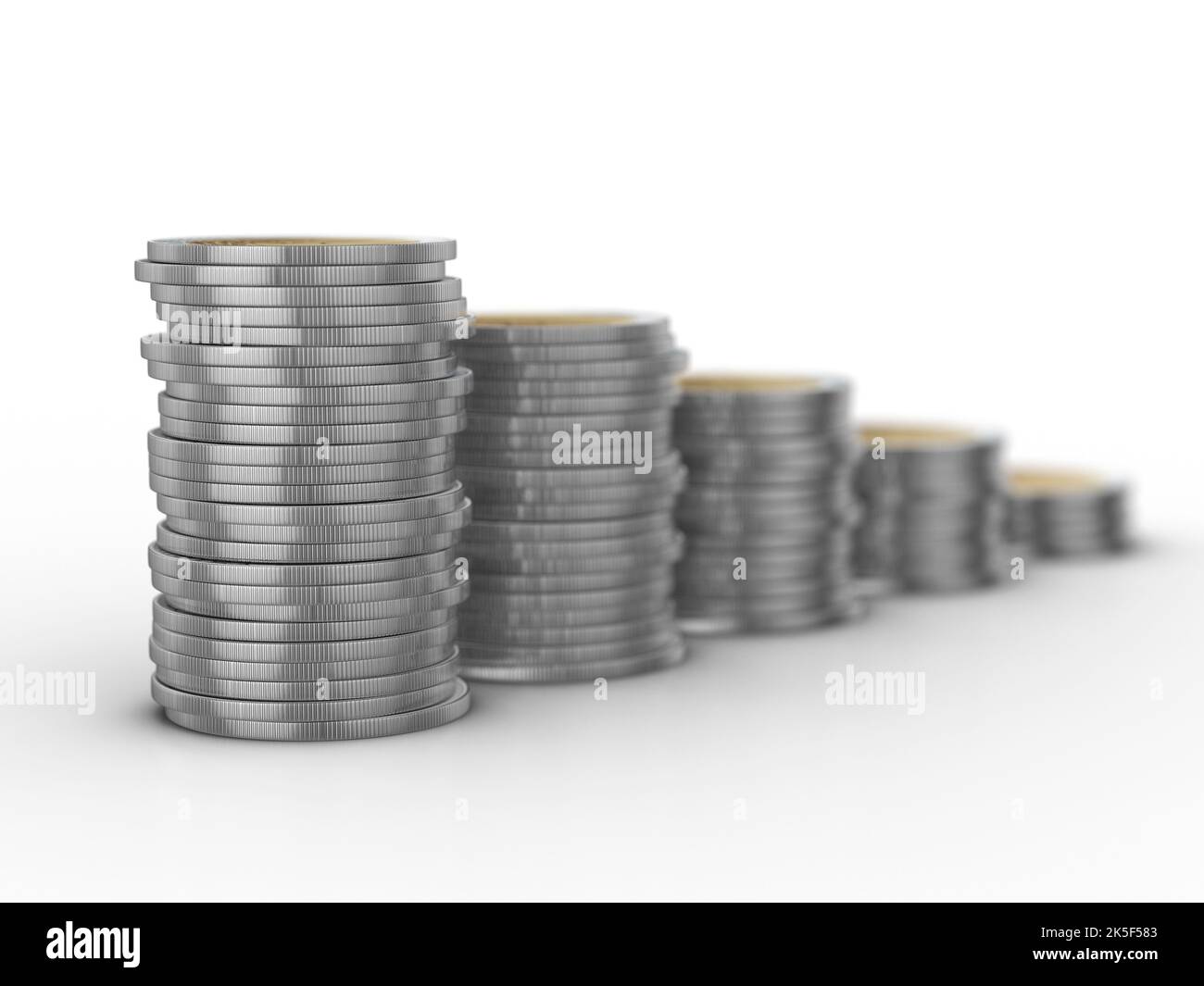 Two euro coins stack on a white background. 3d illustration Stock Photo ...