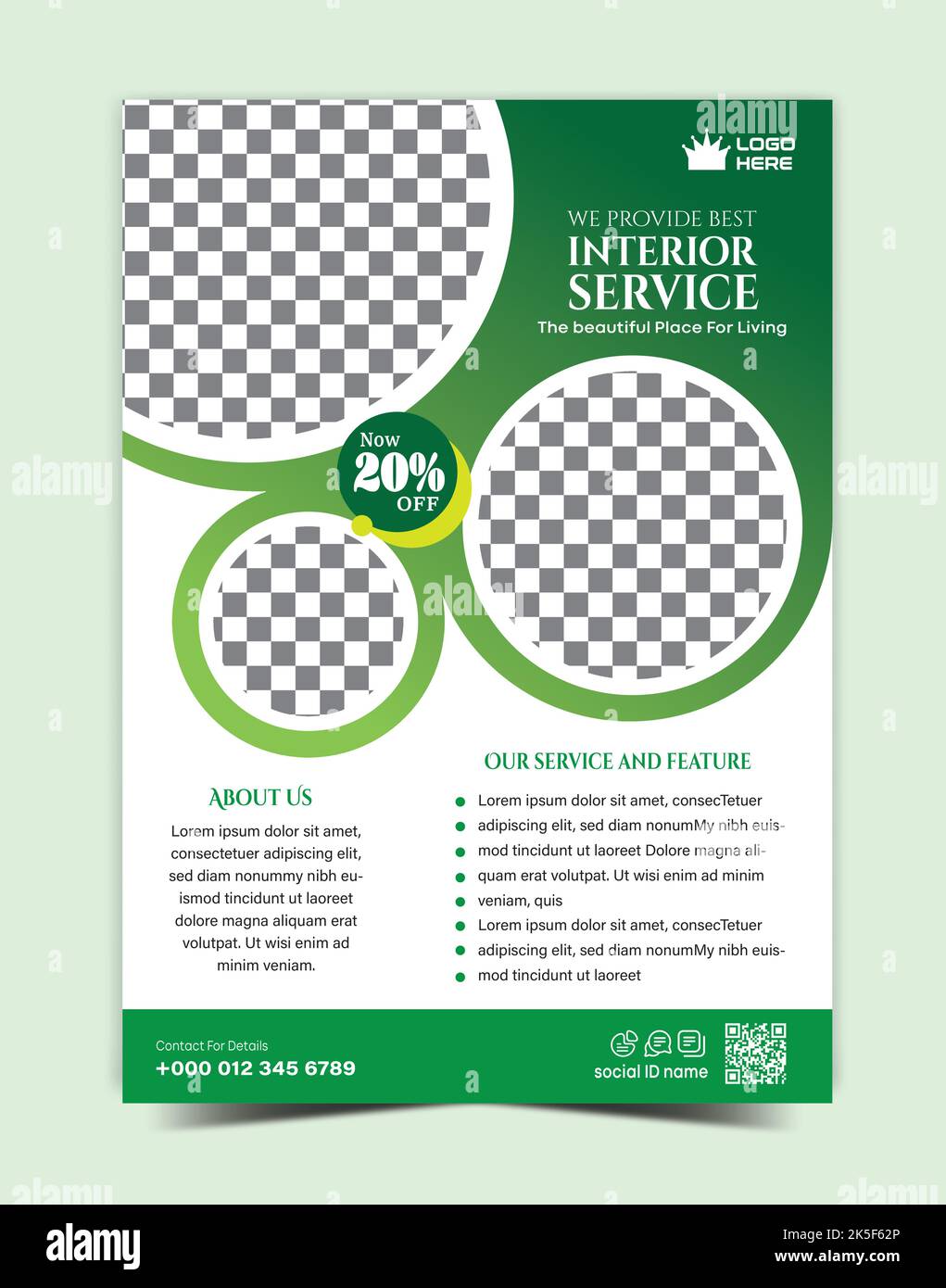 Interior Flyer Template, Home Interior Design Template, modern Interior organization flyer Design Stock Vector