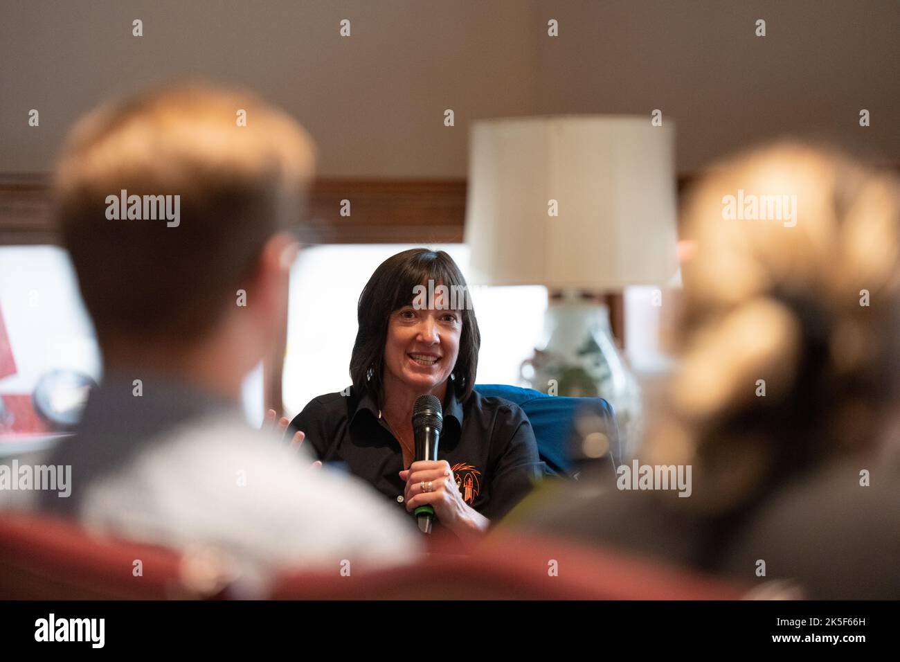 NASA’s SpaceX Crew-2 astronaut Megan McArthur speaks during a meeting with National Geographic leadership and staff Tuesday, June 7, 2022, at National Geographic Headquarters in Washington. Stock Photo