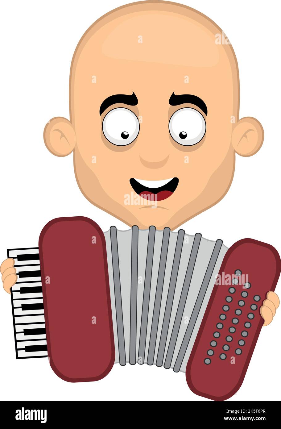 Vector illustration of the face of a bald man cartoon playing musical instrument accordion Stock Vector