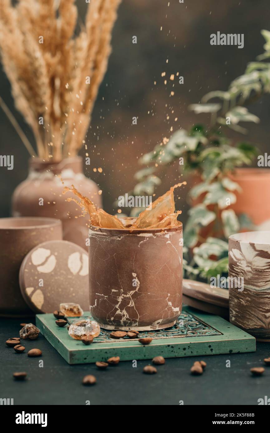 Coffee concept. Coffee splashes. Selective focus Stock Photo