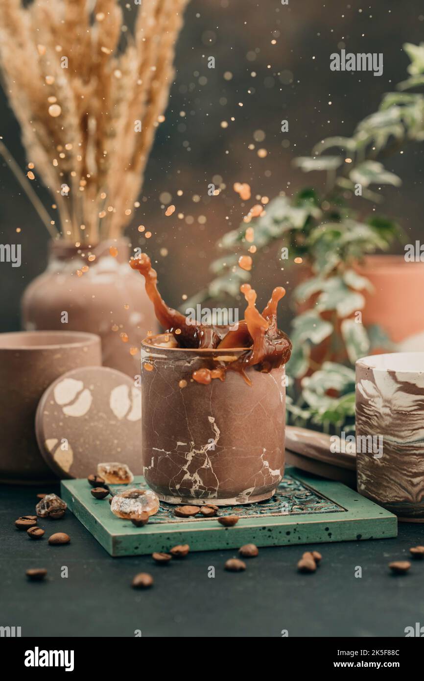 Coffee concept. Coffee splashes. Selective focus Stock Photo